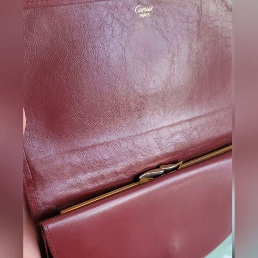 RARE Cartier Vintage Bordeaux Burgundy Leather Designer Kisslock Wallet (EUC) - Picture 6 of 7